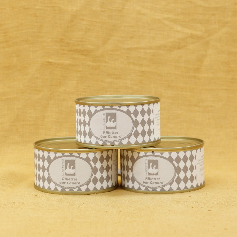 Lot de 3 rillettes pur canard en conserve de 190g pour 4 personnnes - Les Bouriettes